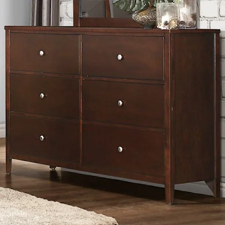 Contemporary 6-Drawer Dresser with Brushed Nickel Knobs